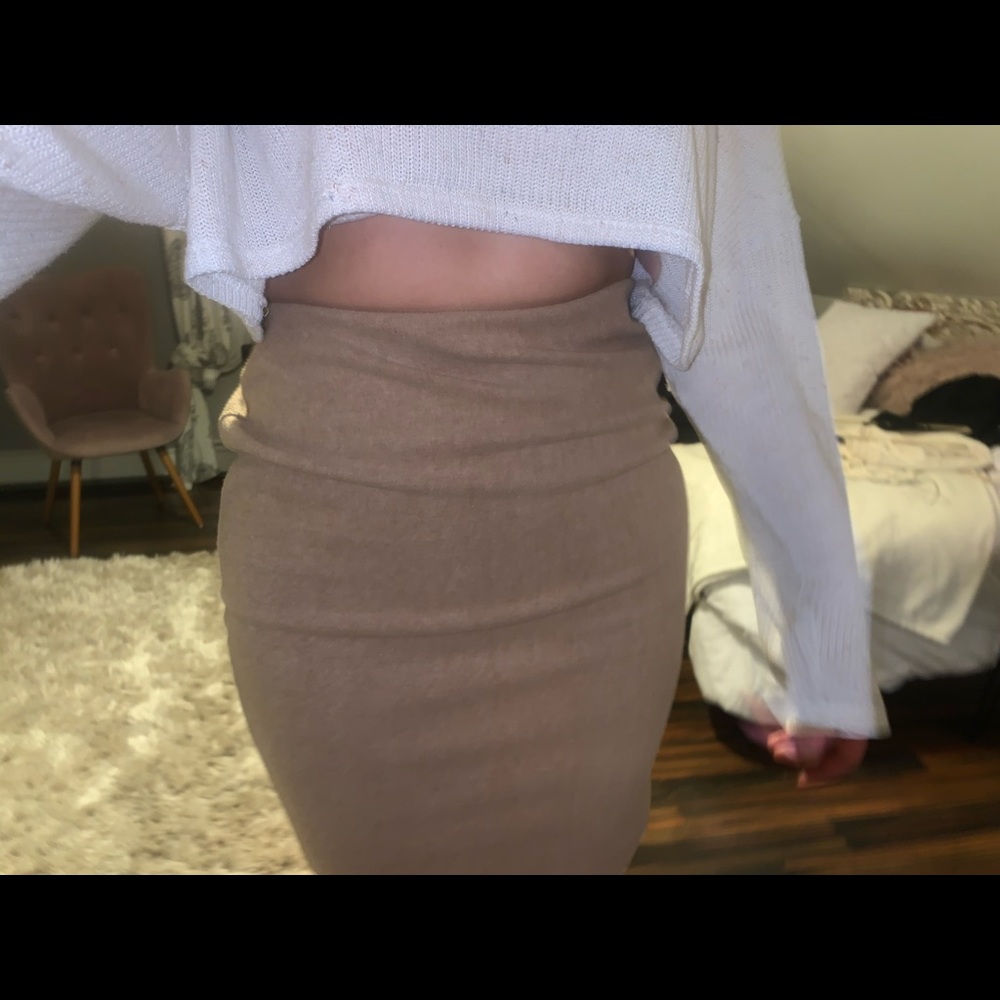 Nude Polyester & Cotton Blend Skirt